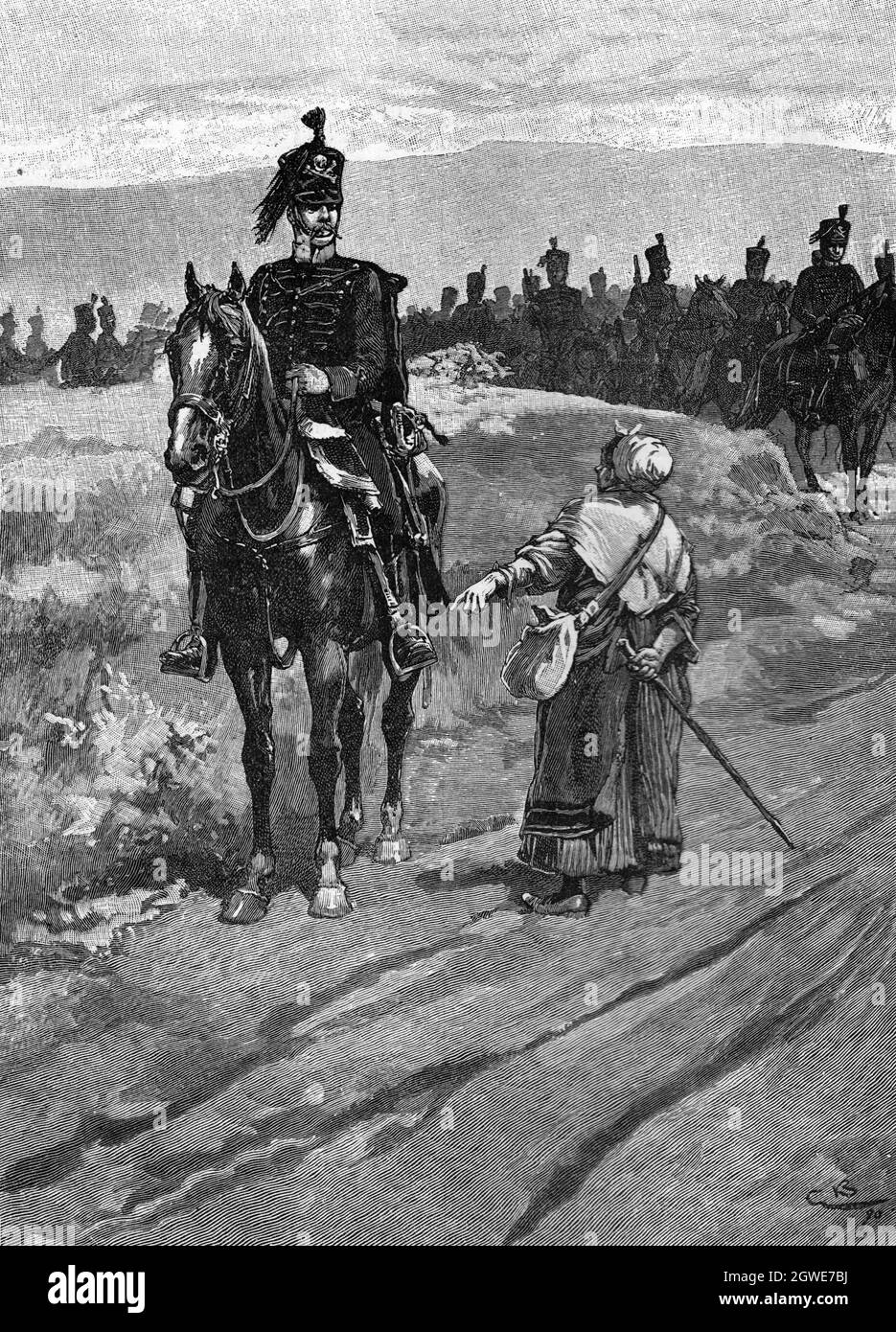 Illustrazione B&W; il Duca di Brunswick e i suoi Hussars (i Brunswickers neri) Foto Stock