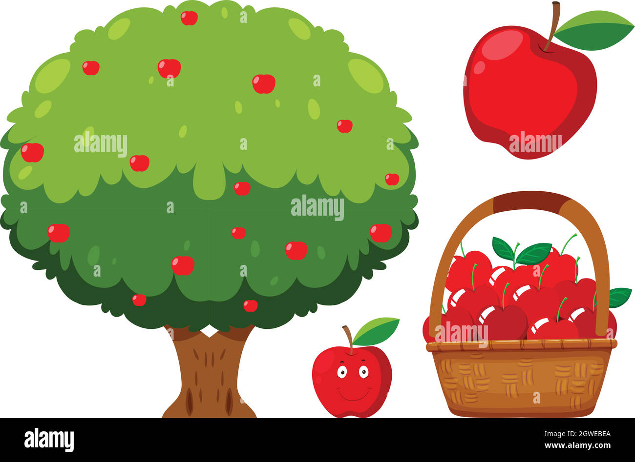 Apple Tree e Apple su sfondo bianco Illustrazione Vettoriale