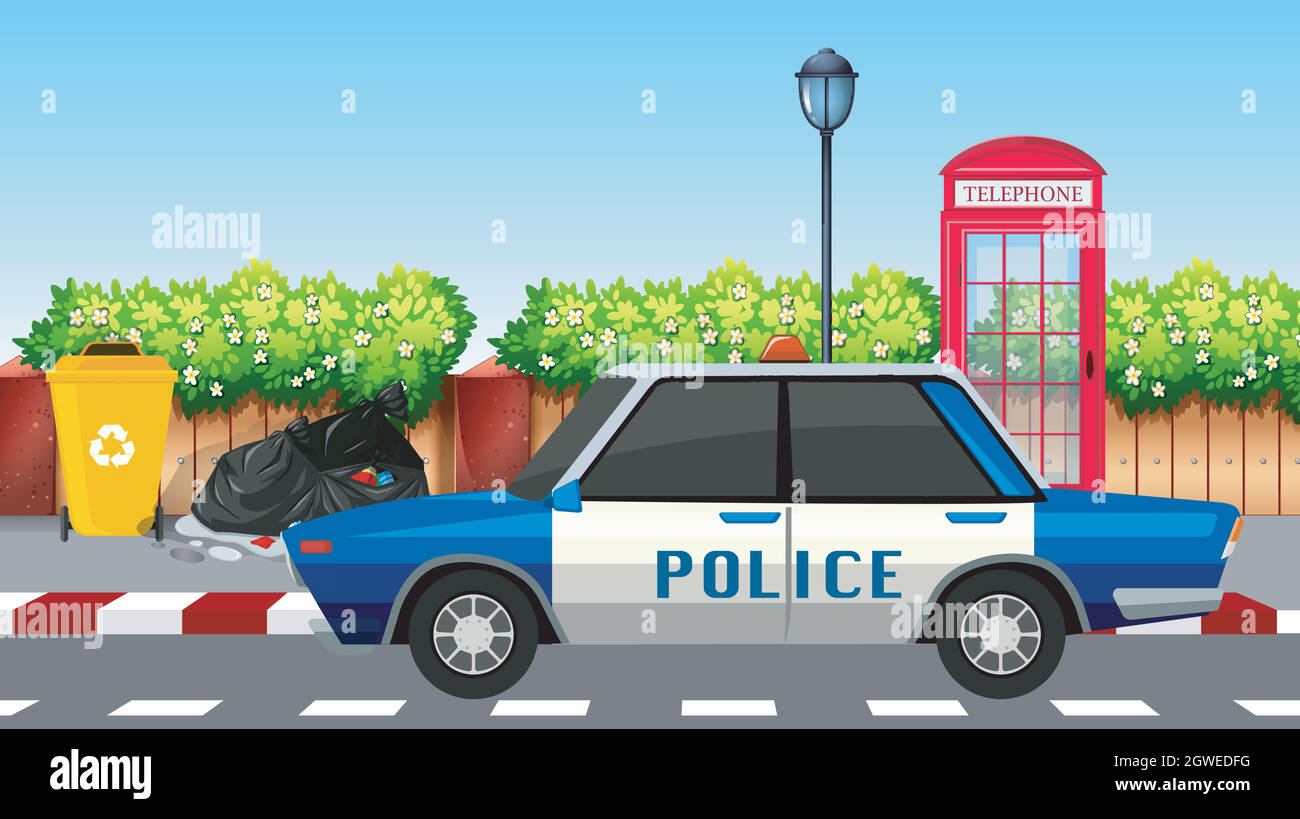 Auto della Polizia sulla strada Illustrazione Vettoriale