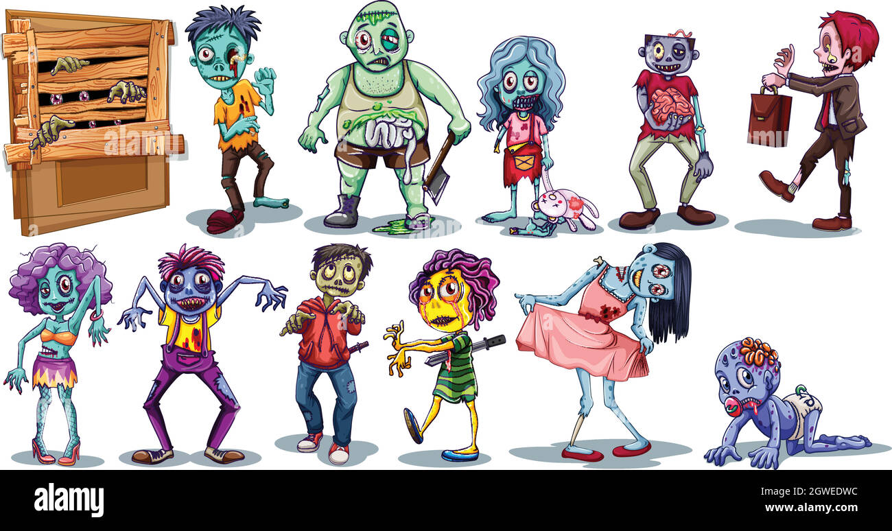 Diverso carattere di zombie Illustrazione Vettoriale