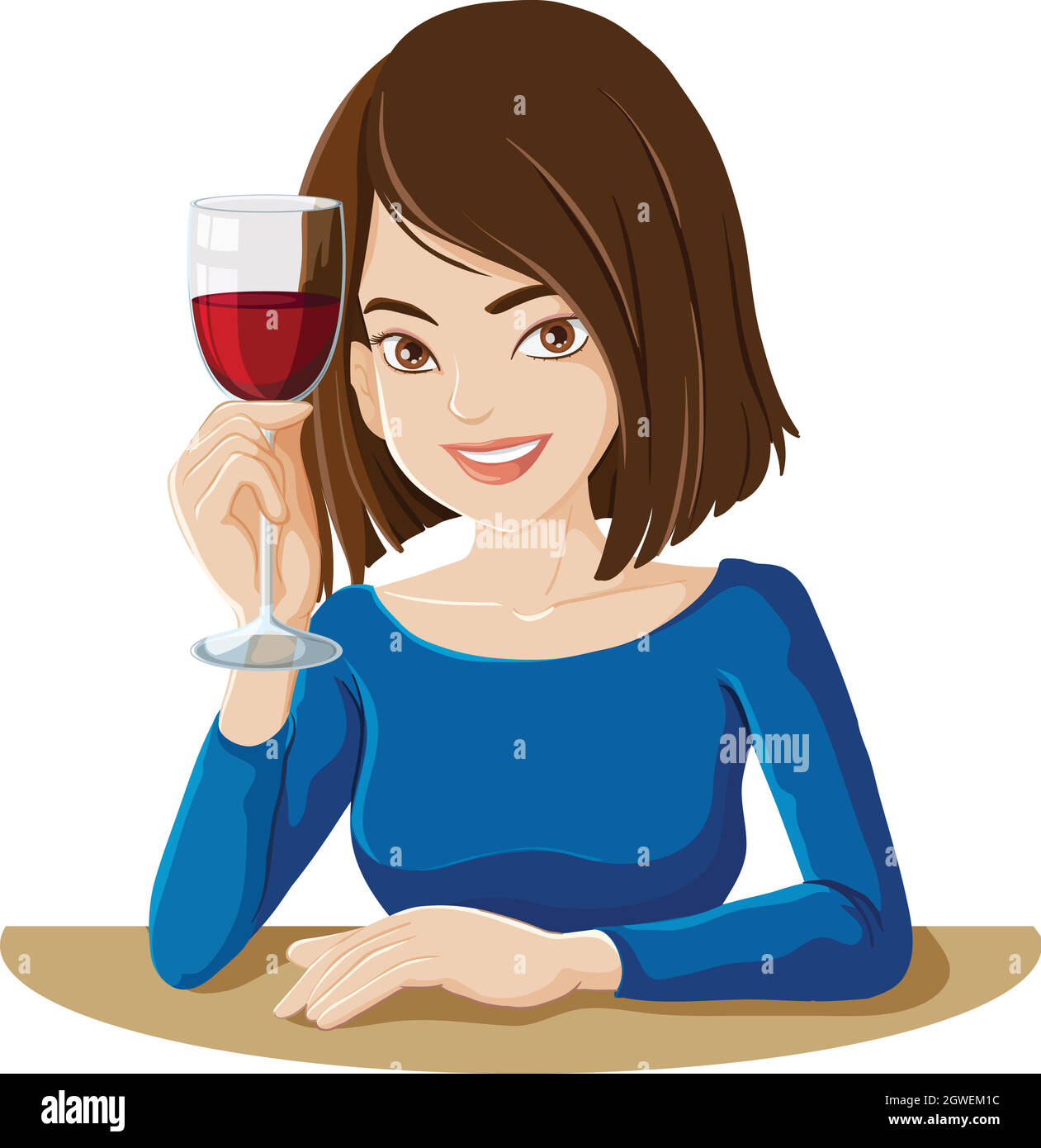 Una signora che tiene un bicchiere di vino rosso Illustrazione Vettoriale