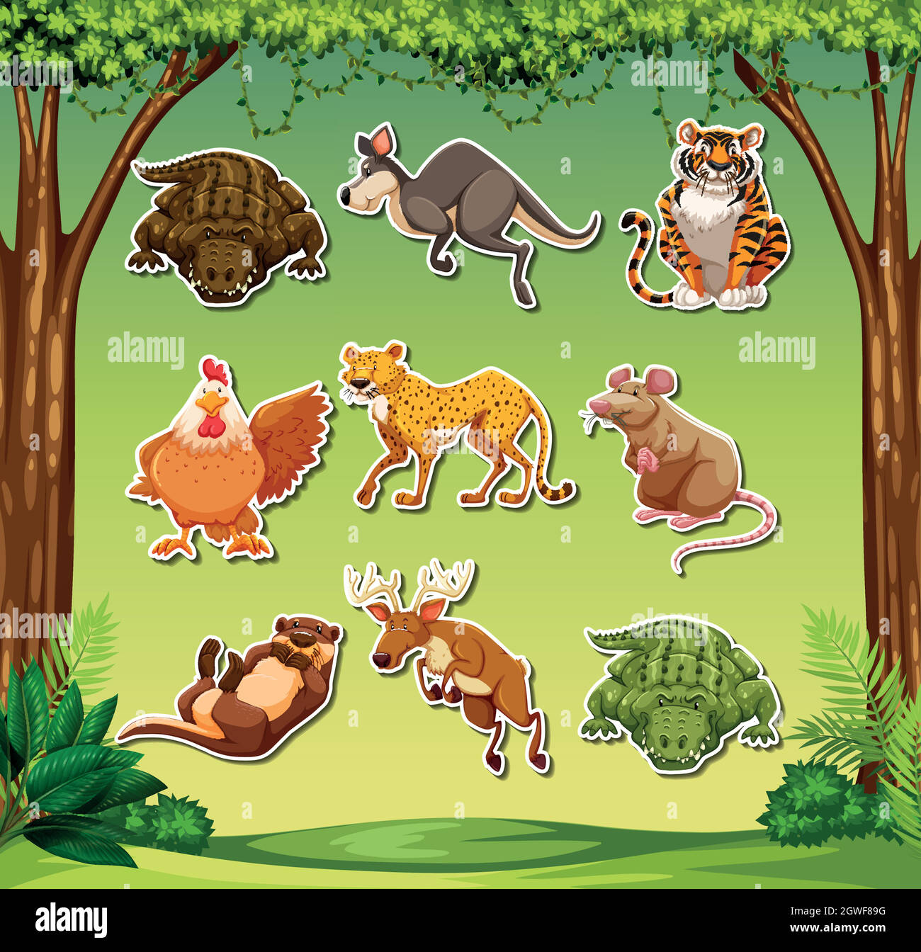 Divertente confezione di adesivi per animali Illustrazione Vettoriale