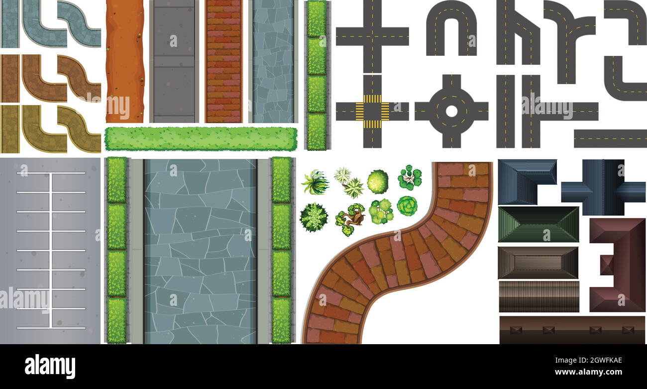 Design diverso di strade e tetti Illustrazione Vettoriale