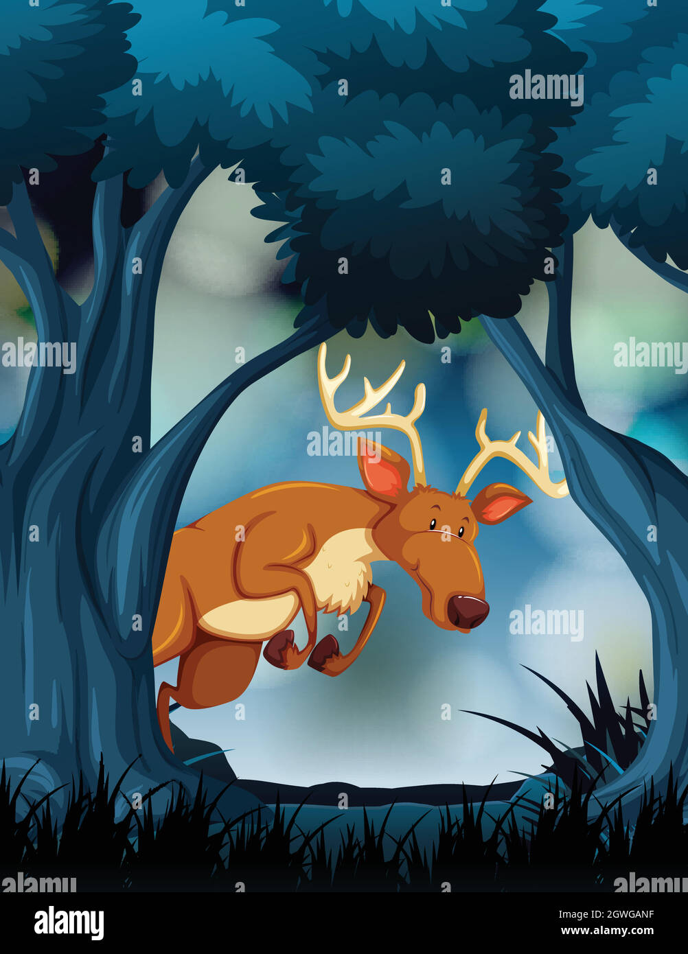Un cervo nella foresta scura Illustrazione Vettoriale