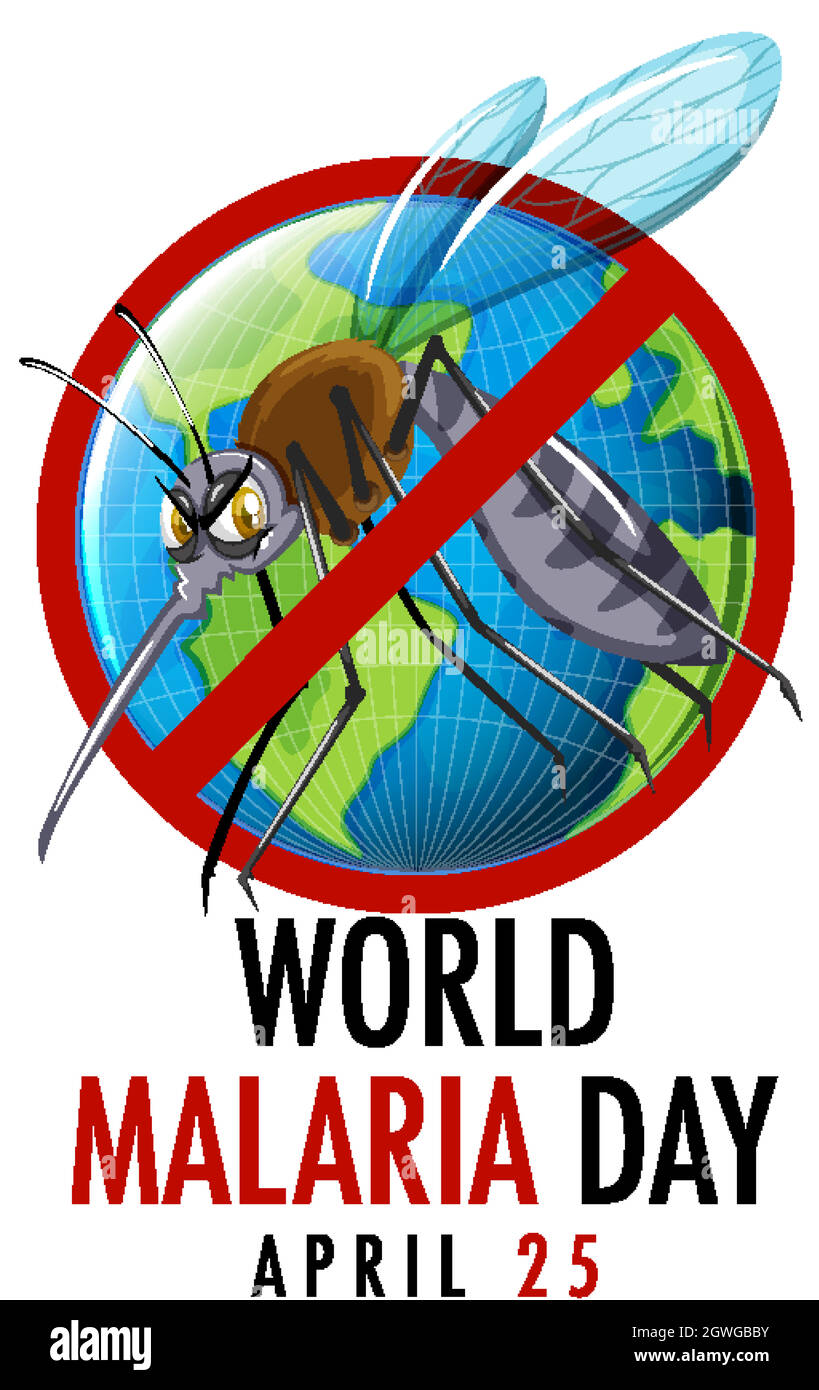 Logo o banner della Giornata Mondiale della malaria con segno di zanzara Illustrazione Vettoriale