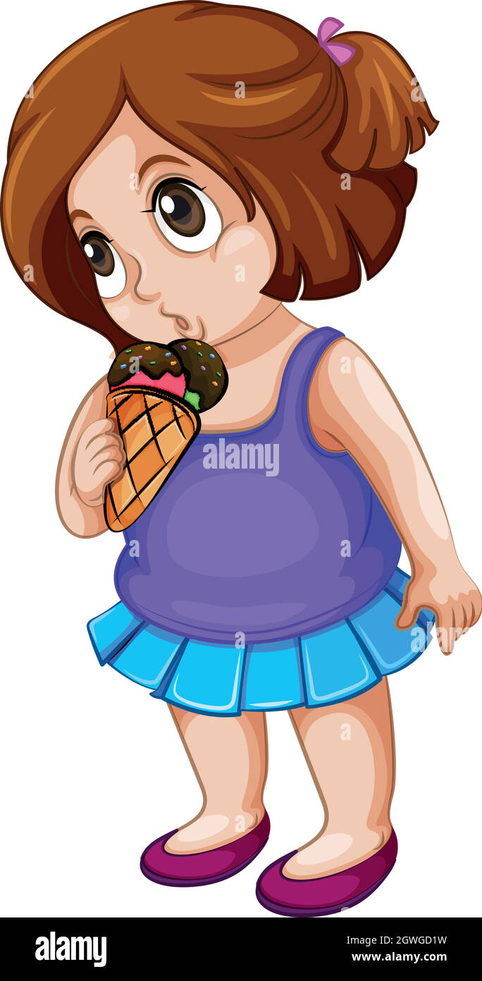 Una ragazza chubby che mangia gelato Illustrazione Vettoriale