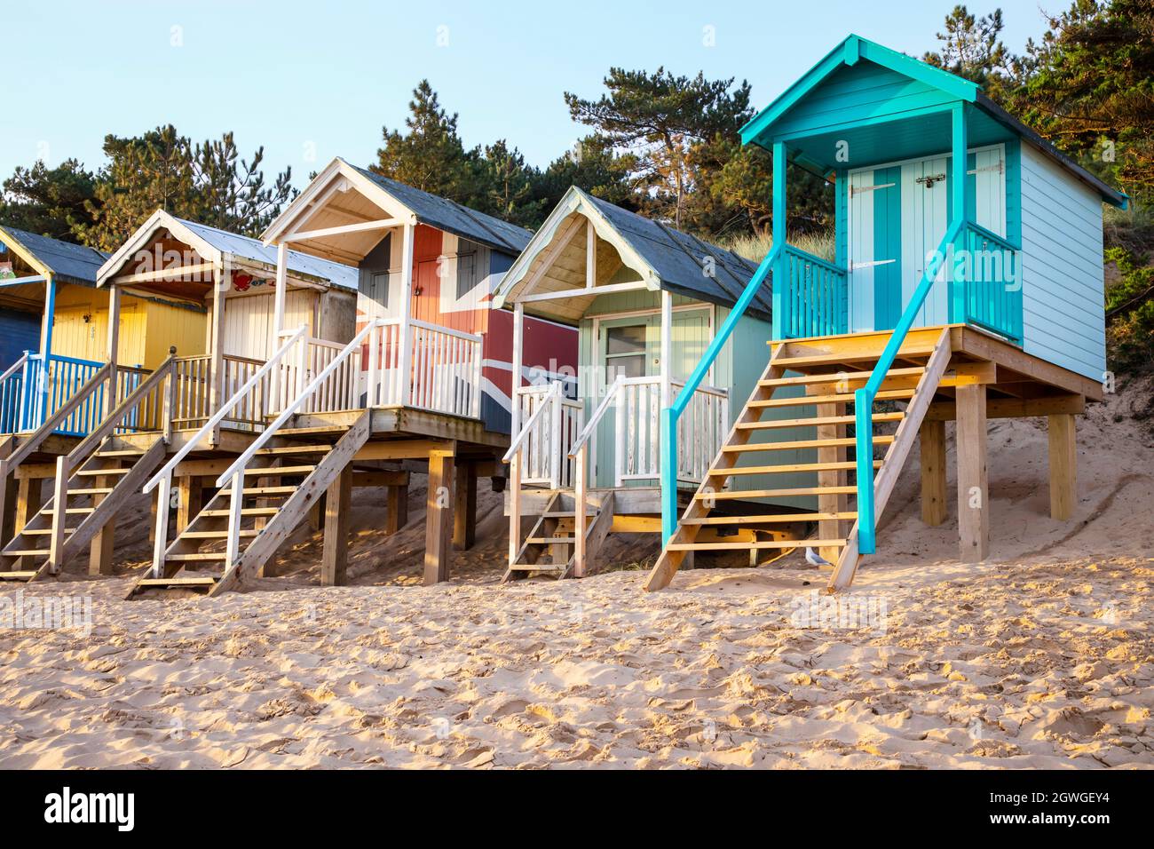 Wells Next the Sea, 28 settembre 2021: Wells è famoso per la sua vasta, ampia spiaggia e colorati capanne da spiaggia. Foto Stock