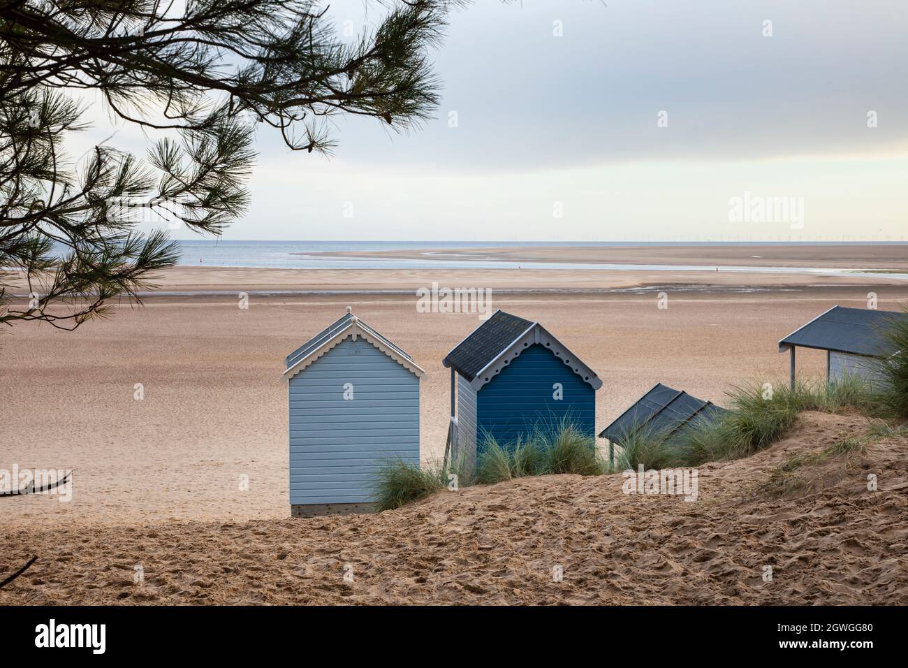 Wells Next the Sea, 28 settembre 2021: Wells è famoso per la sua vasta, ampia spiaggia e colorati capanne da spiaggia. Foto Stock