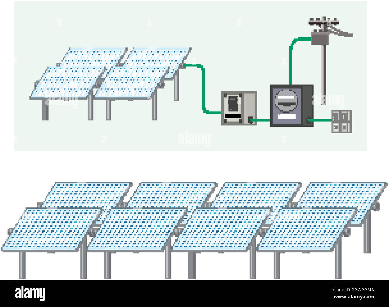Energia solare con cella solare Illustrazione Vettoriale