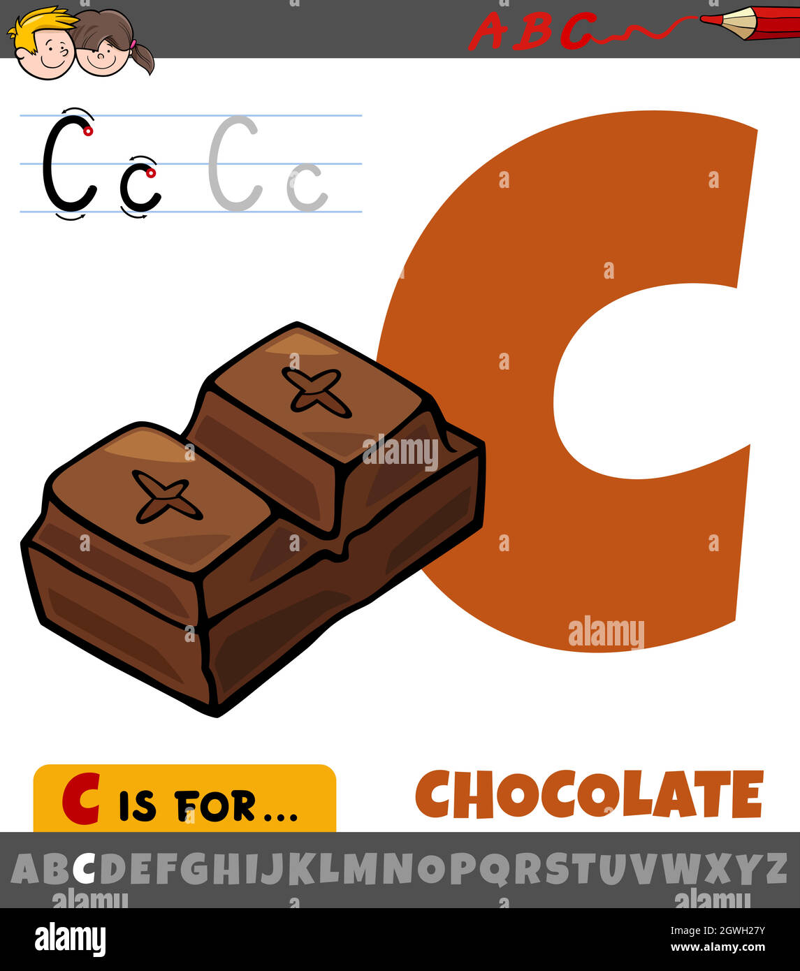 Lettera C dall'alfabeto con oggetto alimentare al cioccolato cartoon Illustrazione Vettoriale