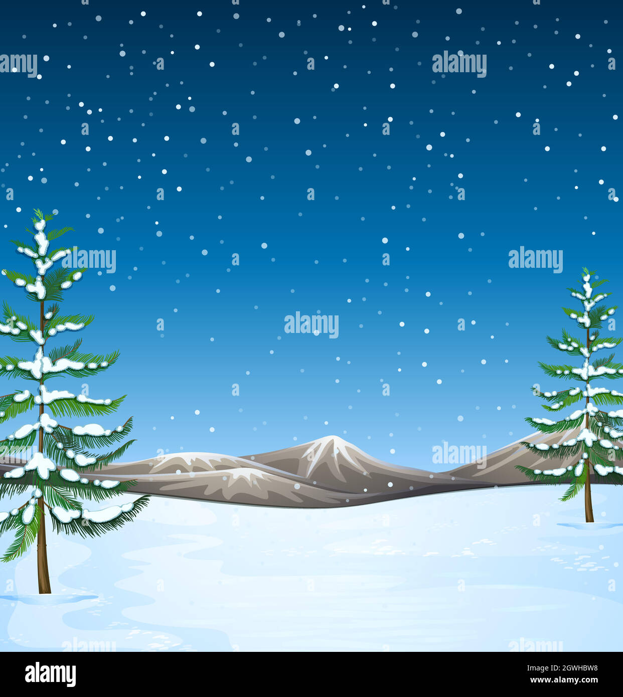 Scena della natura con neve che cade di notte Illustrazione Vettoriale