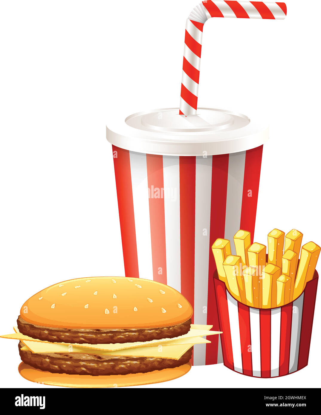 Pranzo con hamburger e patatine fritte Illustrazione Vettoriale