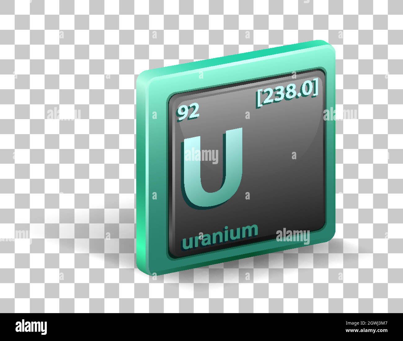 Elemento chimico dell'uranio. Simbolo chimico con numero atomico e massa atomica. Illustrazione Vettoriale