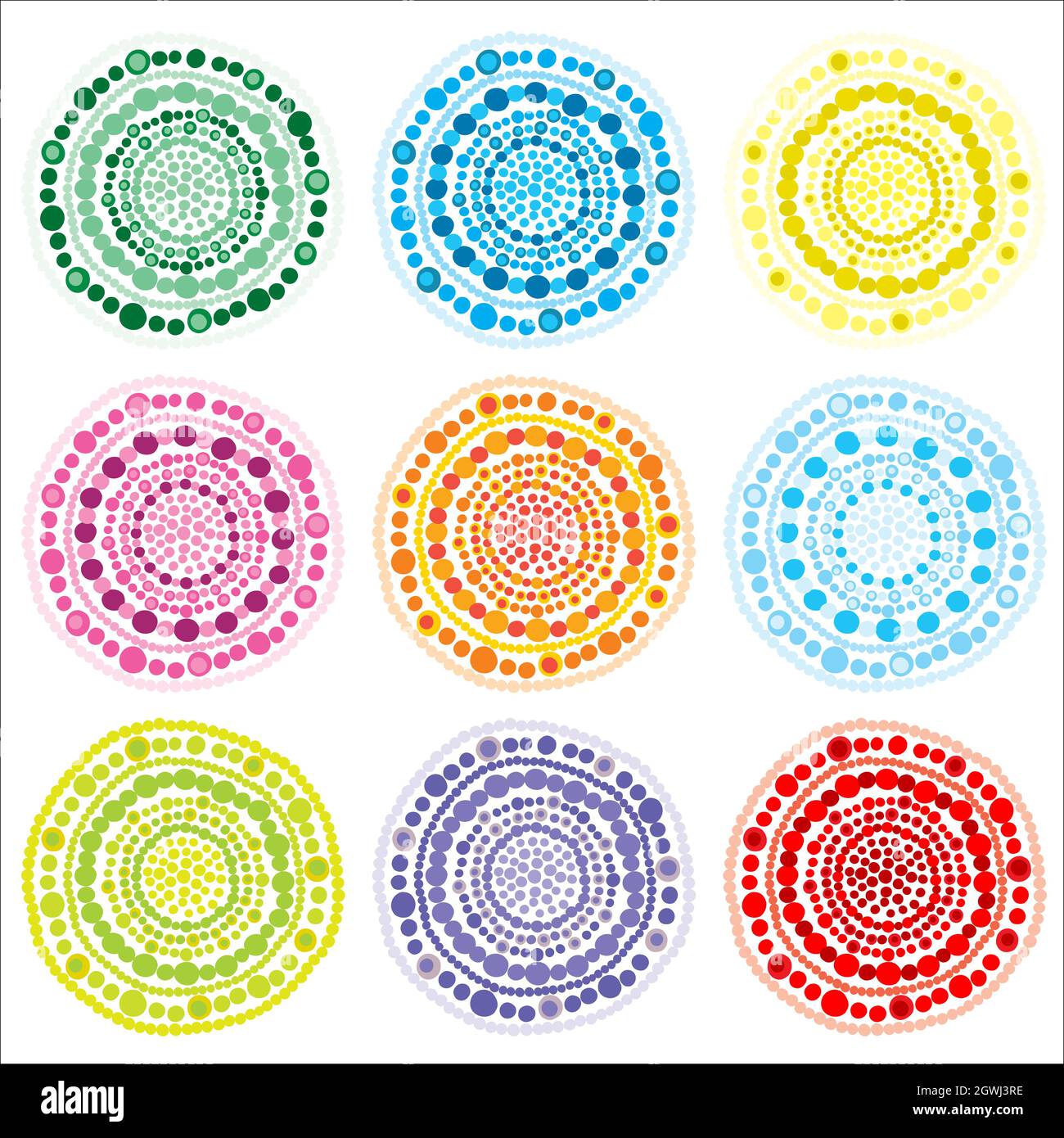 Forma rotonda colorata realizzata con raccolta puntini Illustrazione Vettoriale