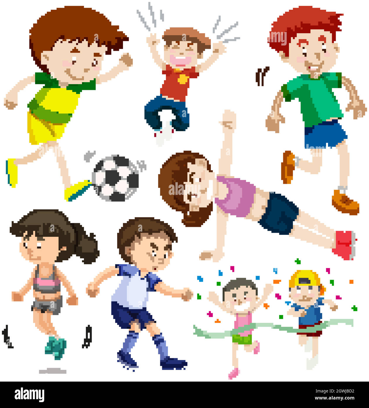 Bambini felici in diverse azioni Illustrazione Vettoriale