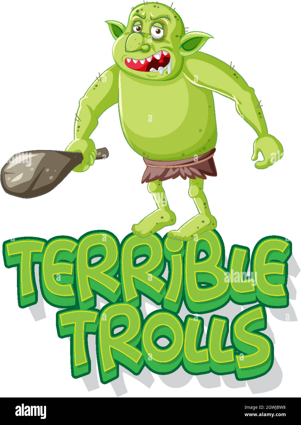 Terribile logo troll su sfondo bianco Illustrazione Vettoriale
