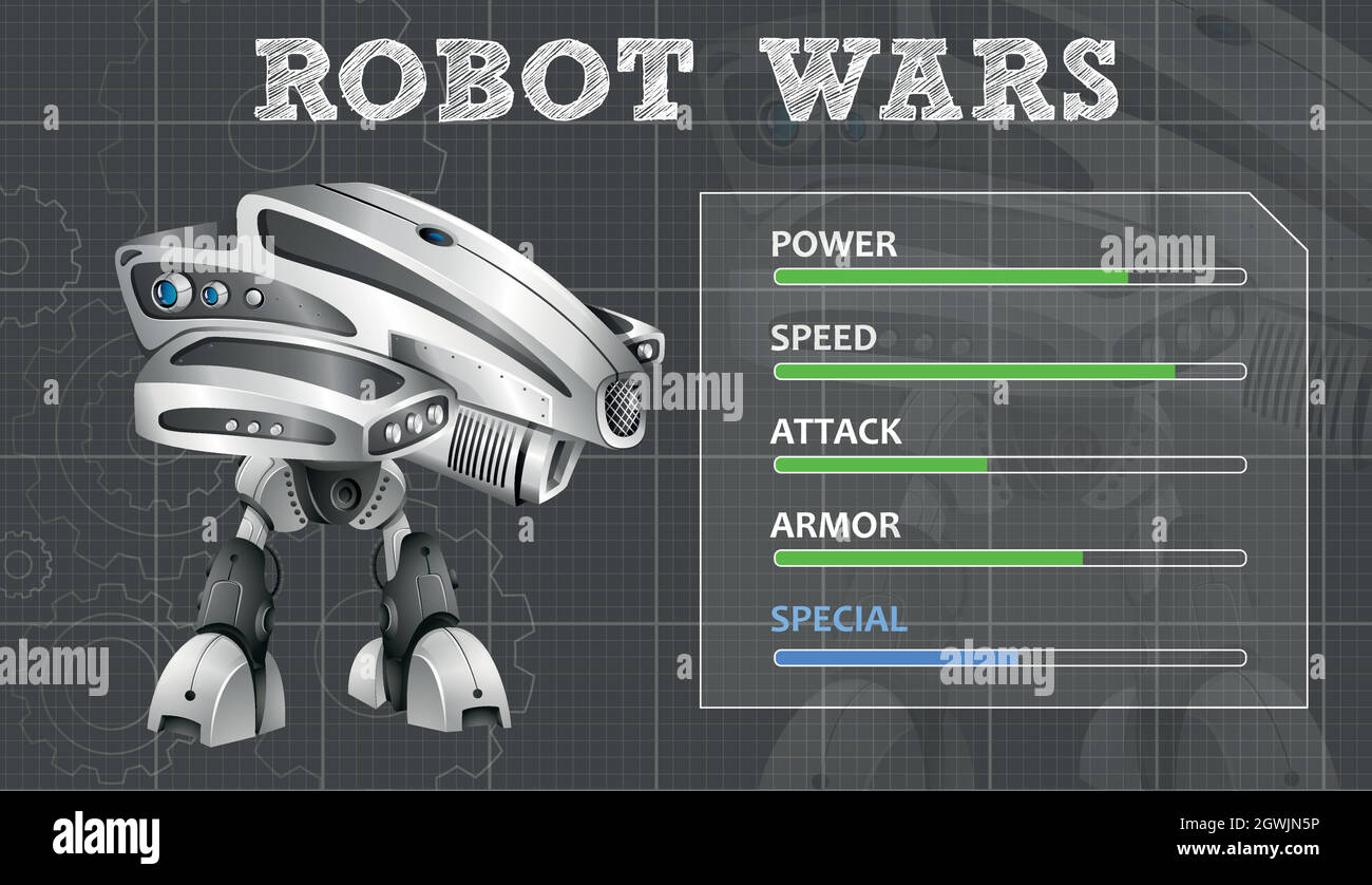 Design moderno del robot con scheda caratteristiche Illustrazione Vettoriale