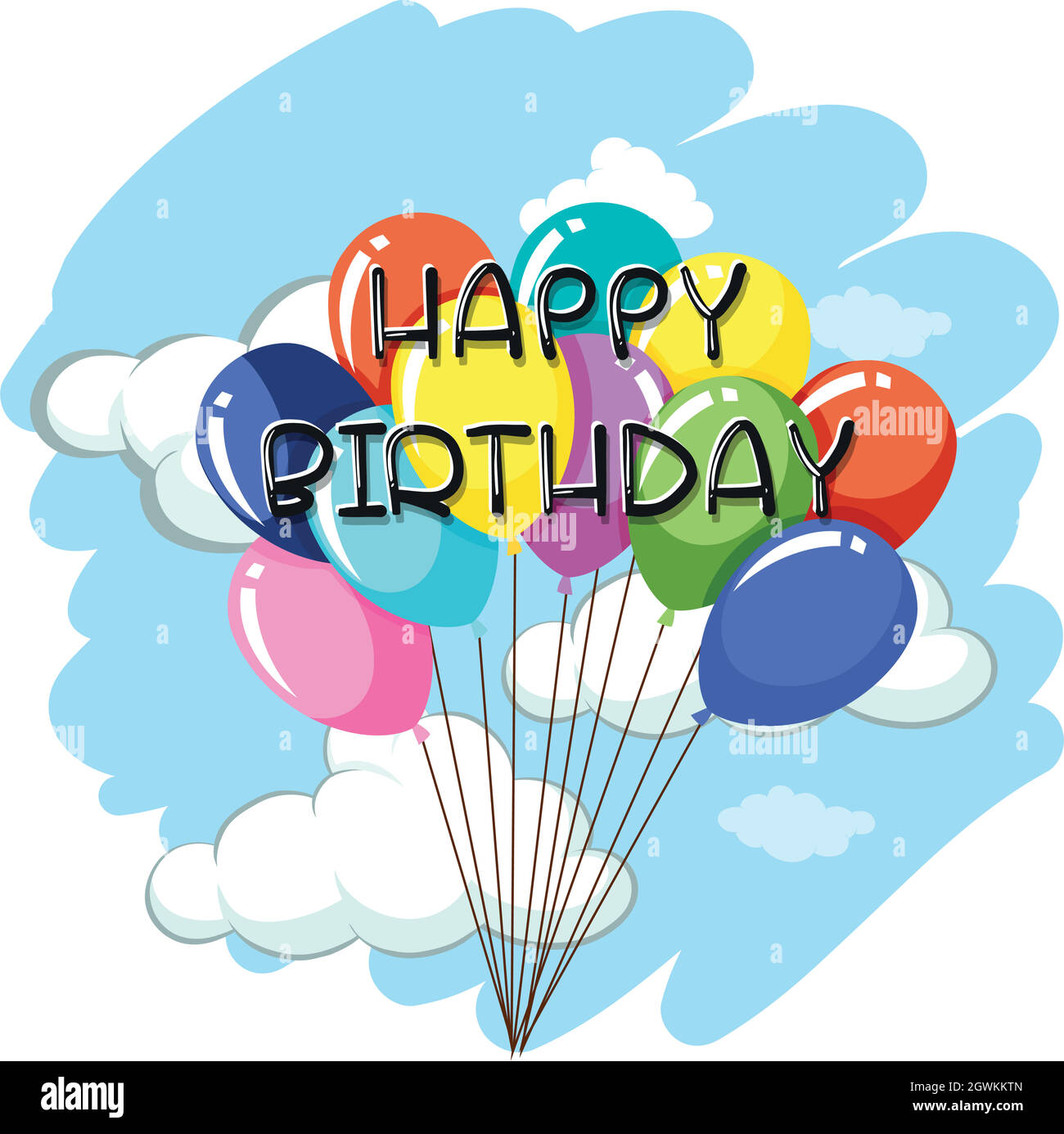 Modello di tessera Happy Birthday con palloncini in cielo Immagine e  Vettoriale - Alamy