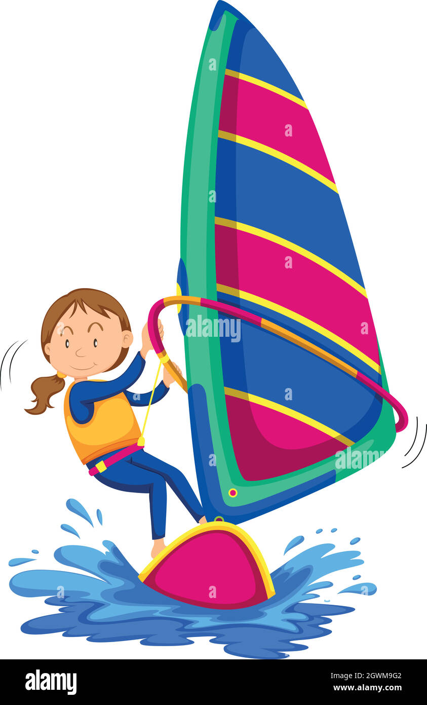 Donna windsurf nell'oceano Illustrazione Vettoriale