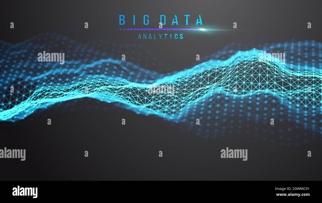 Blue abstract technology background. Vector data wave flow. Sound wave ...