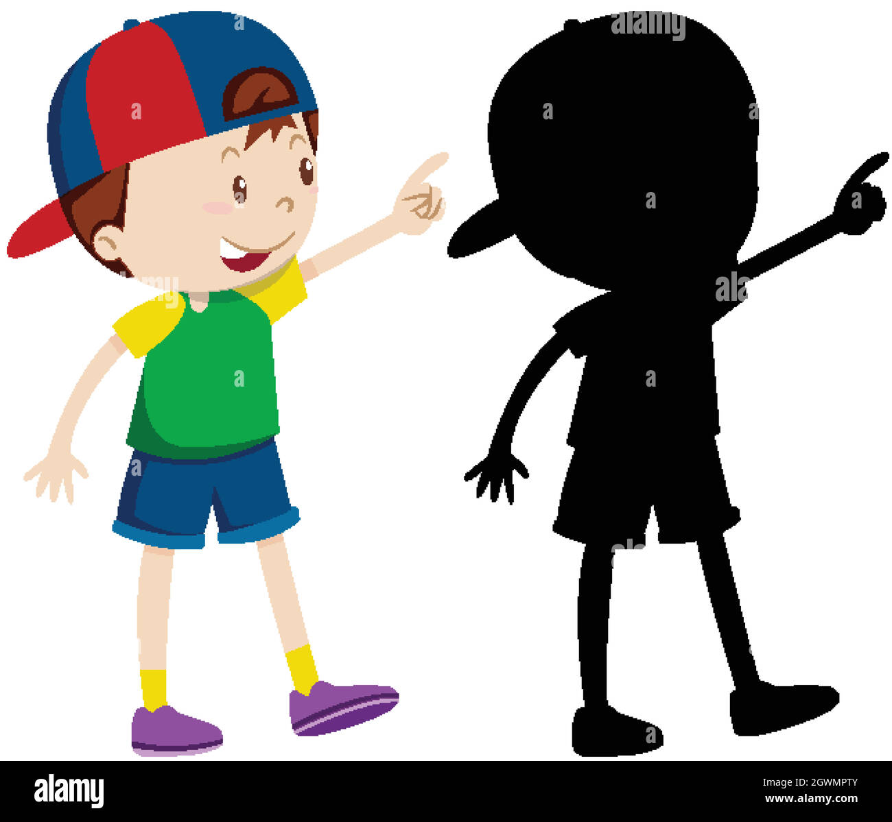 Cappellino carino da bambino di colore e silhouette Illustrazione Vettoriale