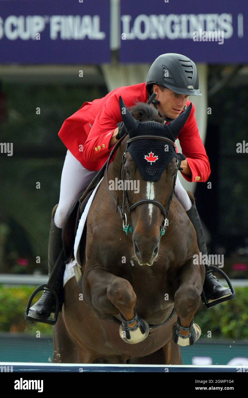 Barcellona, Spagna. 03 ottobre 2021. Il pilota canadese Kyle Timm compete nel Trofeo CaixaBank al CSIO Barcelona 2021. Il pilota belga Jerome Guery e il suo cavallo di ere Ste Hermelle sono i vincitori del Trofeo CaixaBank al CSIO Barcelona 2021. Jerome Guery vince nel secondo turno contro 11 giocatori dopo aver raggiunto il punteggio massimo di 41 piloti e pilota. (Foto di Ramon Costa/SOPA Images/Sipa USA) Credit: Sipa USA/Alamy Live News Foto Stock