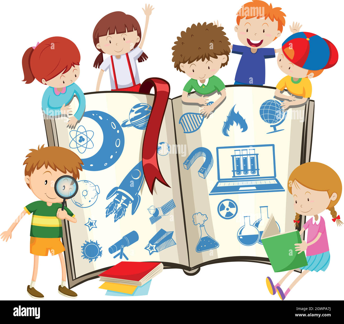 Libro scientifico e bambini Illustrazione Vettoriale