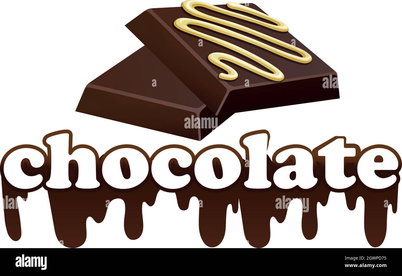 Parola cioccolato e due pezzi di cioccolato fondente Illustrazione Vettoriale