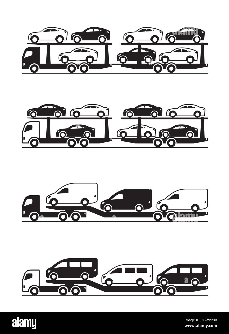Veicoli per il trasporto di auto, pickup, SUV e furgoni – illustrazione vettoriale Illustrazione Vettoriale