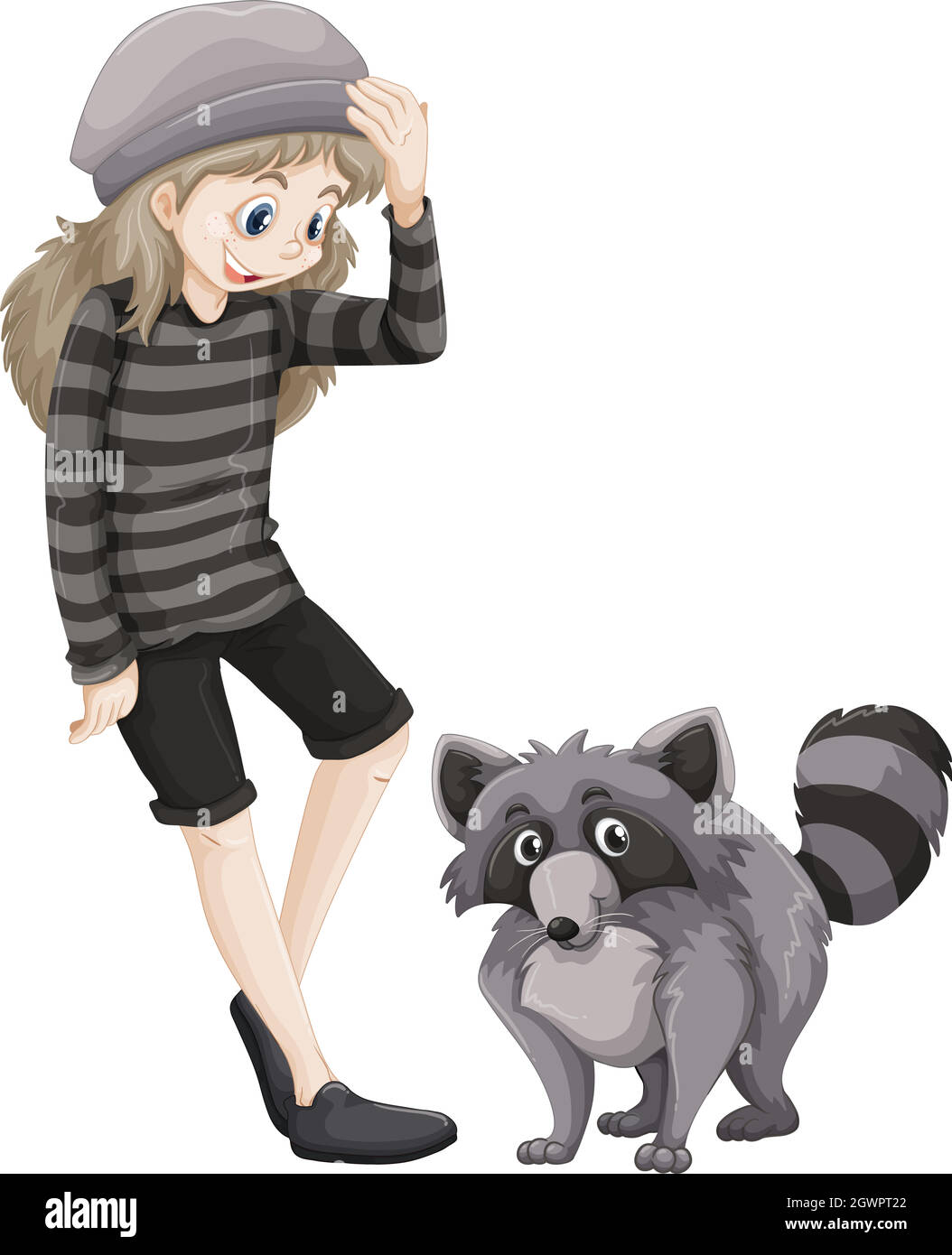 Ragazza e grigio raccoon Illustrazione Vettoriale