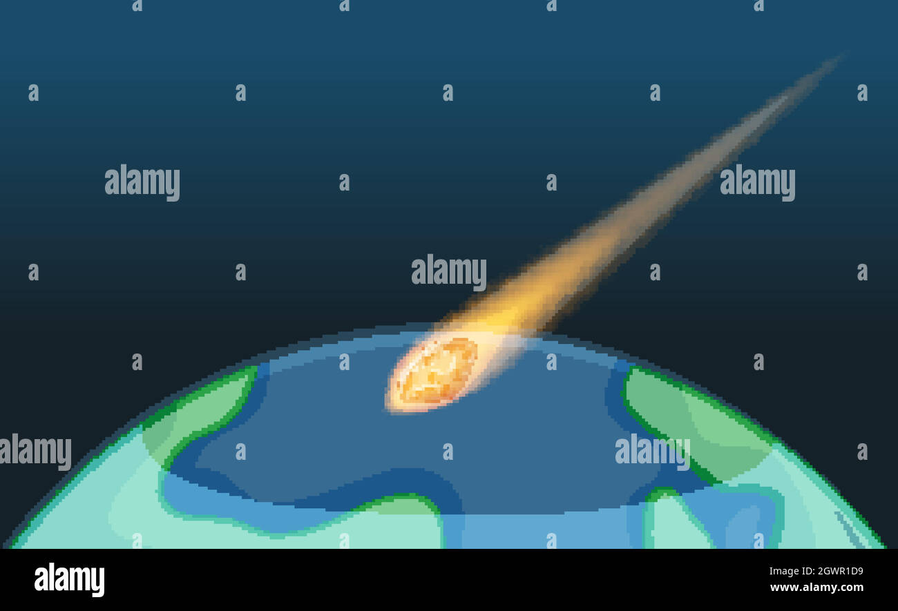 Astroid che cade sulla terra con cielo vuoto Illustrazione Vettoriale