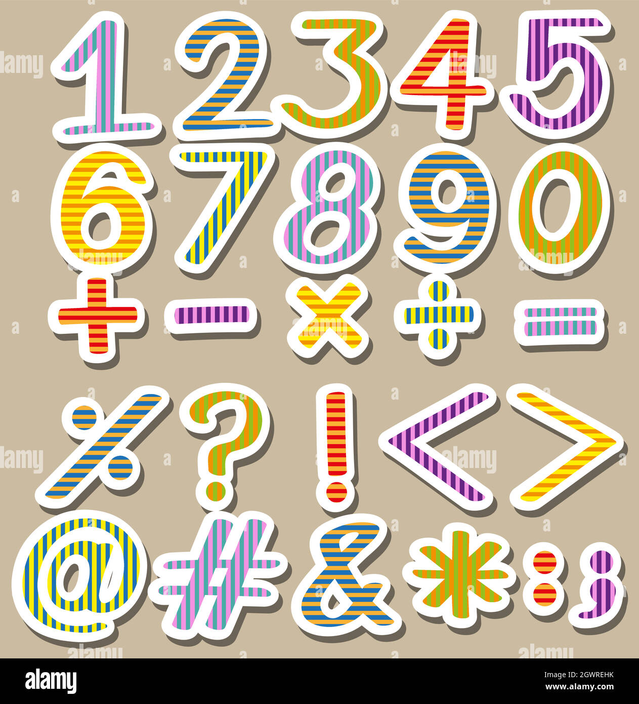 Set di numeri colorati Illustrazione Vettoriale