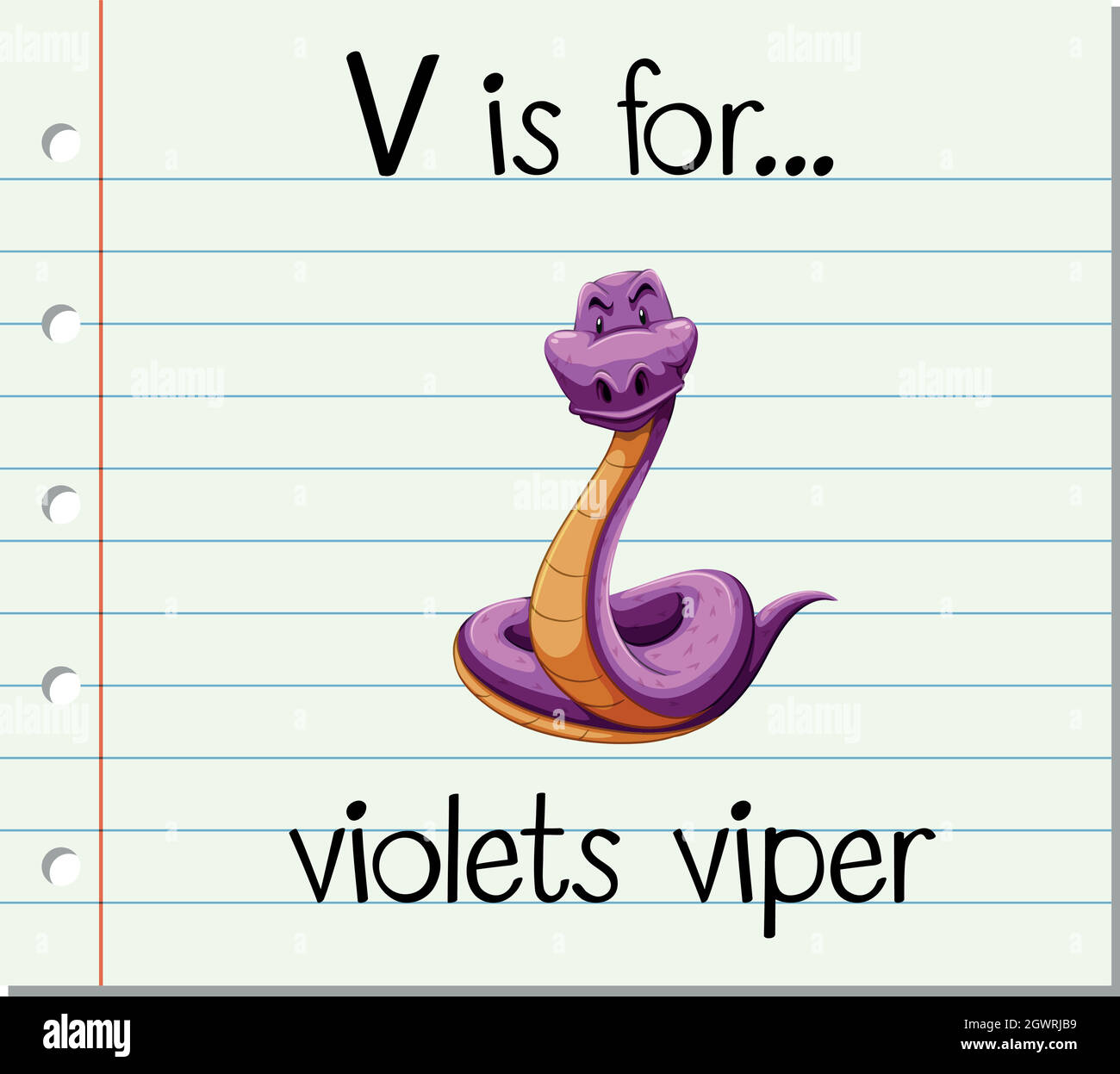 Flashcard lettera V è per vipera violetti Illustrazione Vettoriale