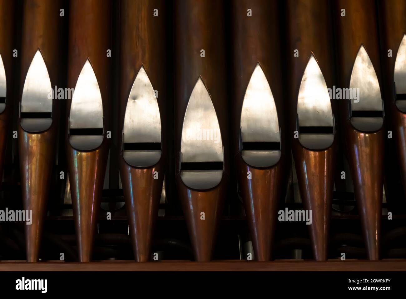 Organ Pipes presso la vecchia Cattedrale di Saint Pauls, Wellington, Isola del Nord, Nuova Zelanda Foto Stock