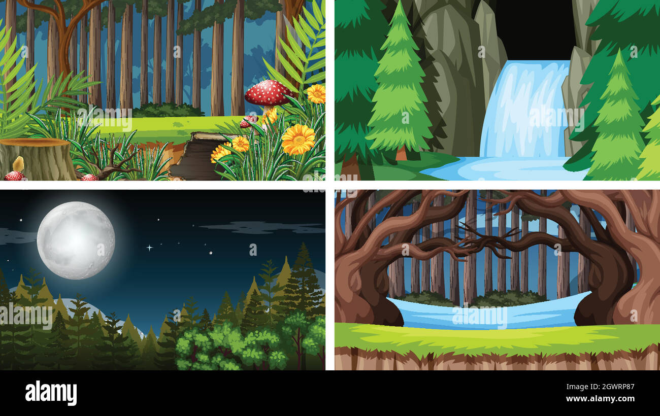 Set di scenari naturali all'aperto vuoto modelli vuoti Illustrazione Vettoriale