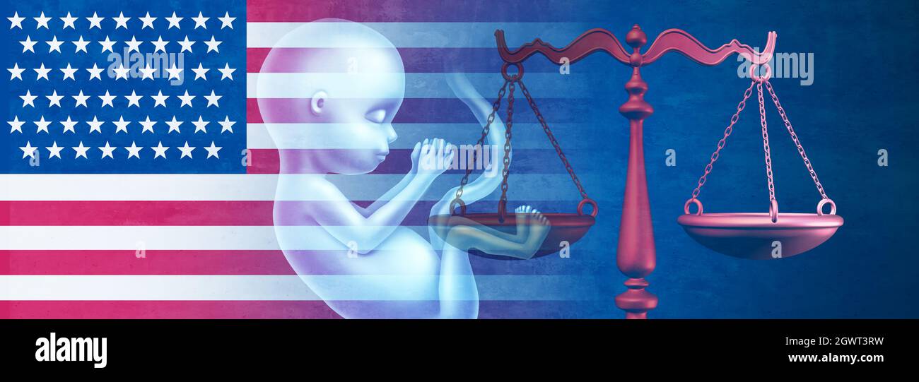 Legge americana sull'aborto e leggi sui diritti del feto o giustizia riproduttiva statunitense come concetto legale per i diritti di riproduzione negli Stati Uniti da parte degli Stati Uniti. Foto Stock