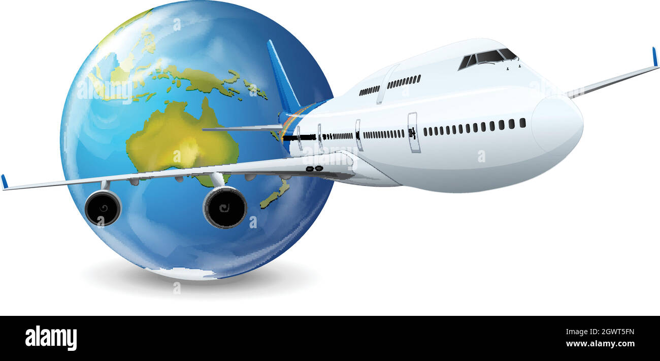 Terra globo e aeroplano Illustrazione Vettoriale
