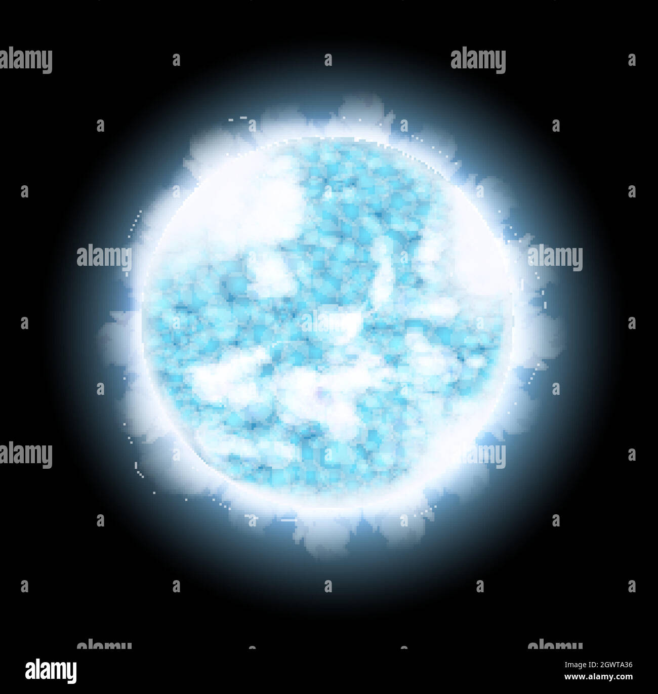 Pianeta con luce blu brillante nello spazio Illustrazione Vettoriale