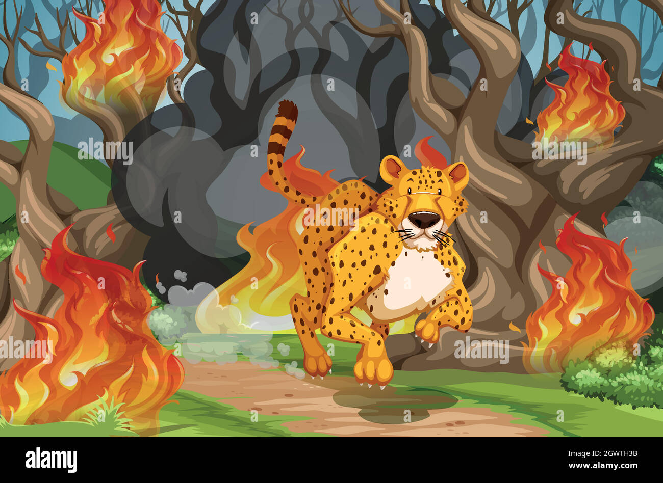 Tiger scappare dal fuoco selvaggio Illustrazione Vettoriale