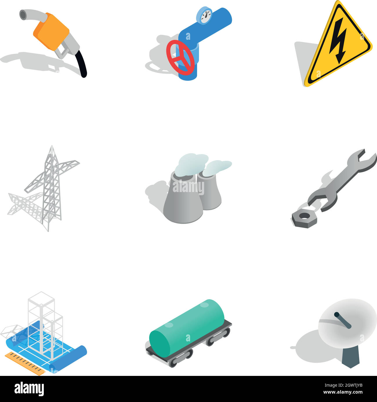 Generazione di potenza set di icone isometrica 3d style Illustrazione Vettoriale