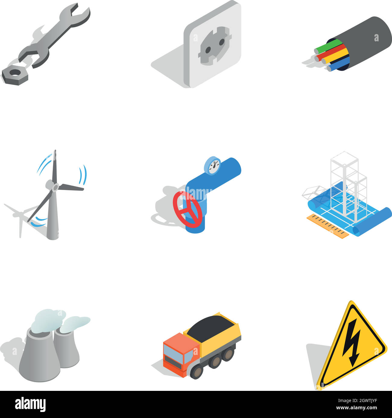 Energia e set di icone isometrica 3d style Illustrazione Vettoriale
