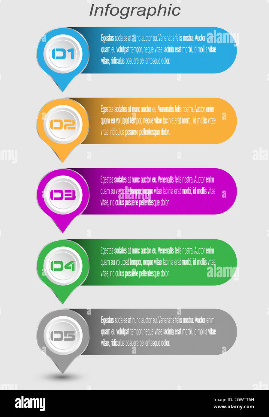 Modello di progettazione infografica con etichette in carta. Illustrazione Vettoriale