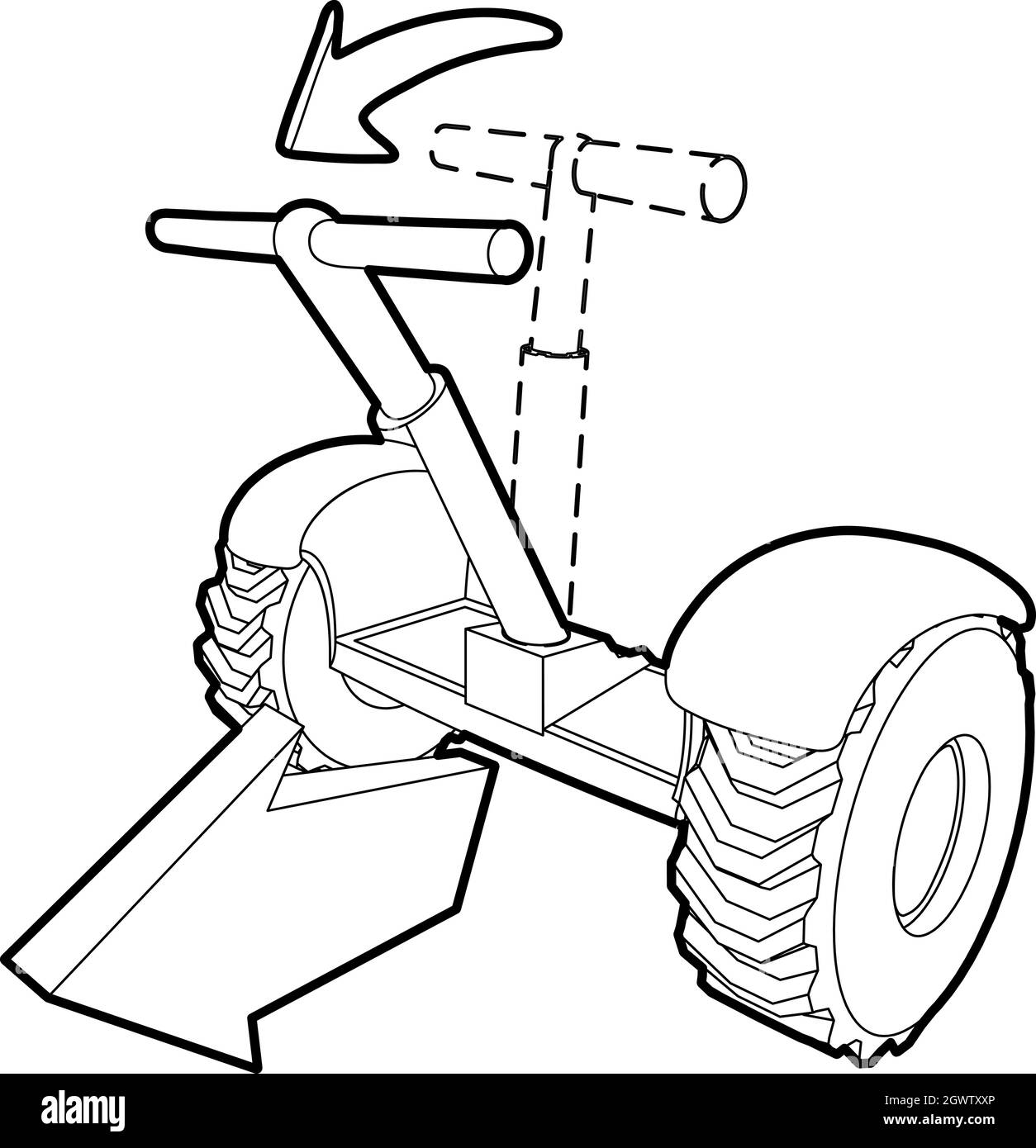 Parte anteriore inclinata segway icona, stile contorno Illustrazione Vettoriale