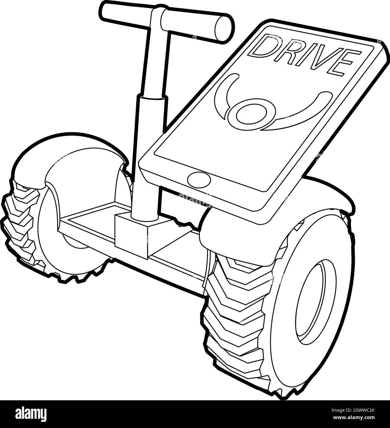 Unità su segway icona, stile contorno Illustrazione Vettoriale