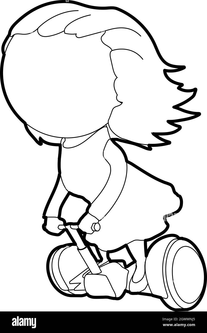 Ragazza del segway, l'icona di stile di contorno Illustrazione Vettoriale