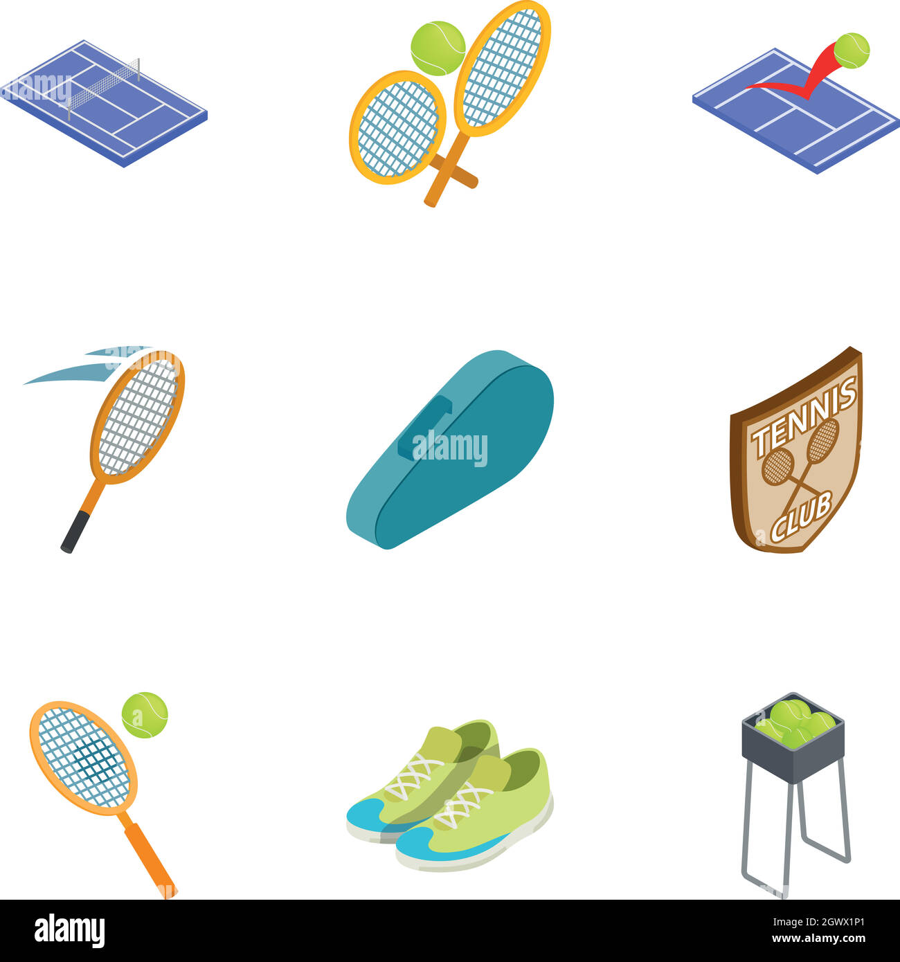 Attrezzature sportive per il tennis set di icone Illustrazione Vettoriale