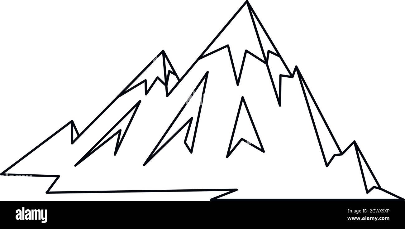 Icona di montagne, stile contorno Illustrazione Vettoriale