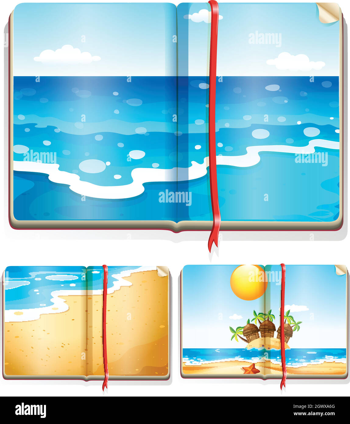 Libri con scene oceaniche Illustrazione Vettoriale