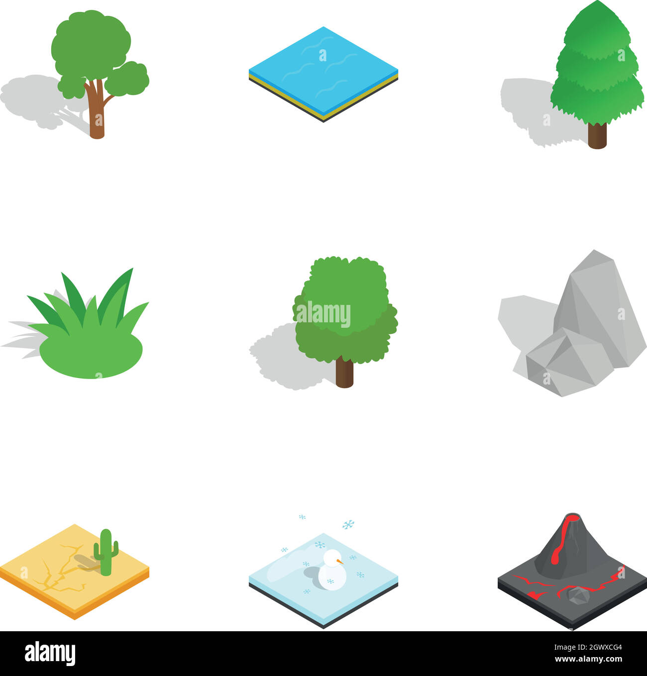 Paesaggio naturale set di icone isometrica 3d style Illustrazione Vettoriale