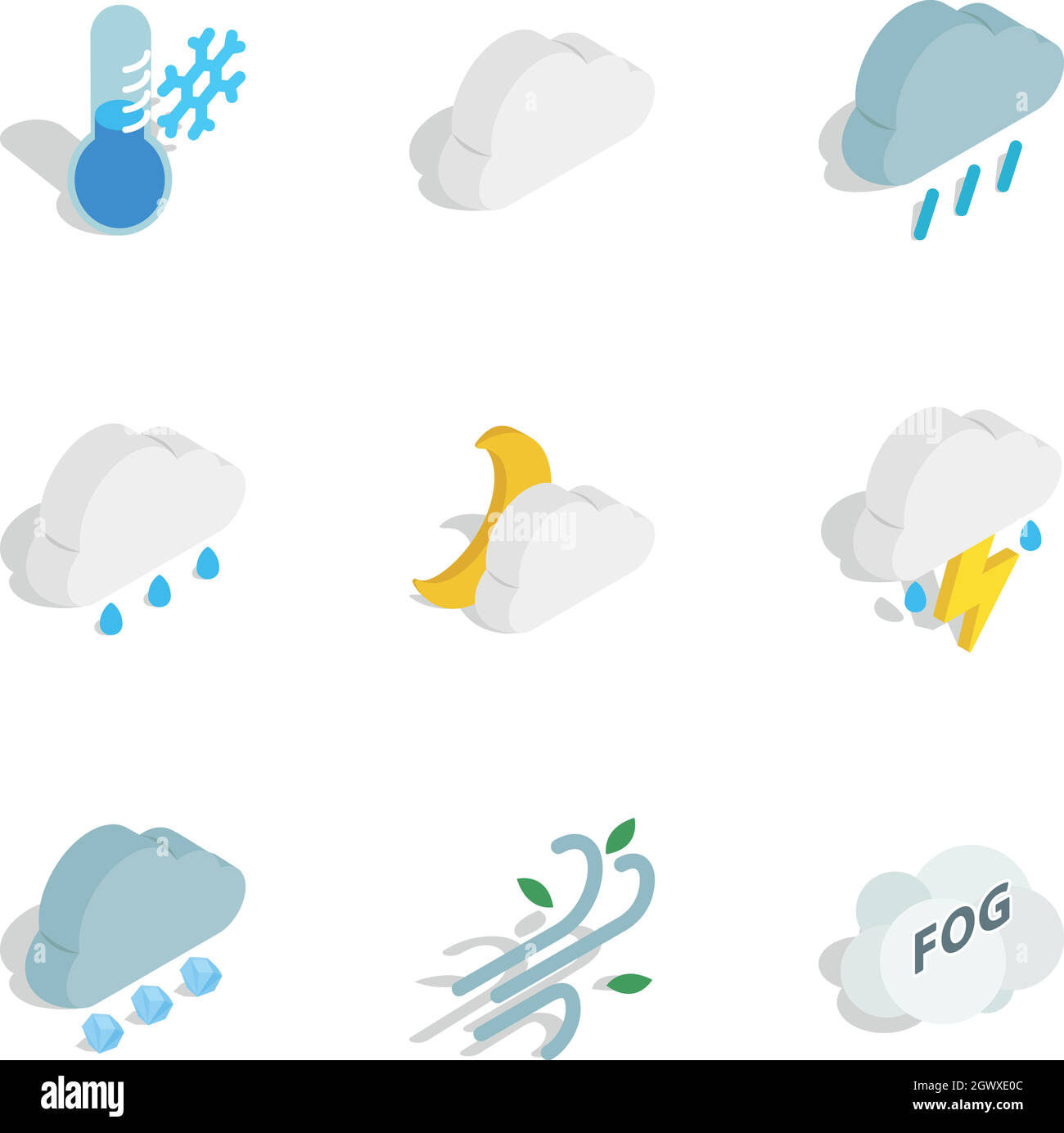 Icone di meteorologia isometrica 3d style Illustrazione Vettoriale